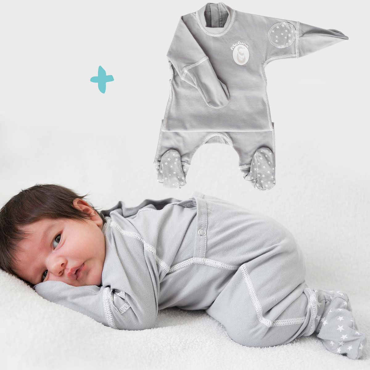 Set of 2 anti scratch pyjamas with mittens for baby and children